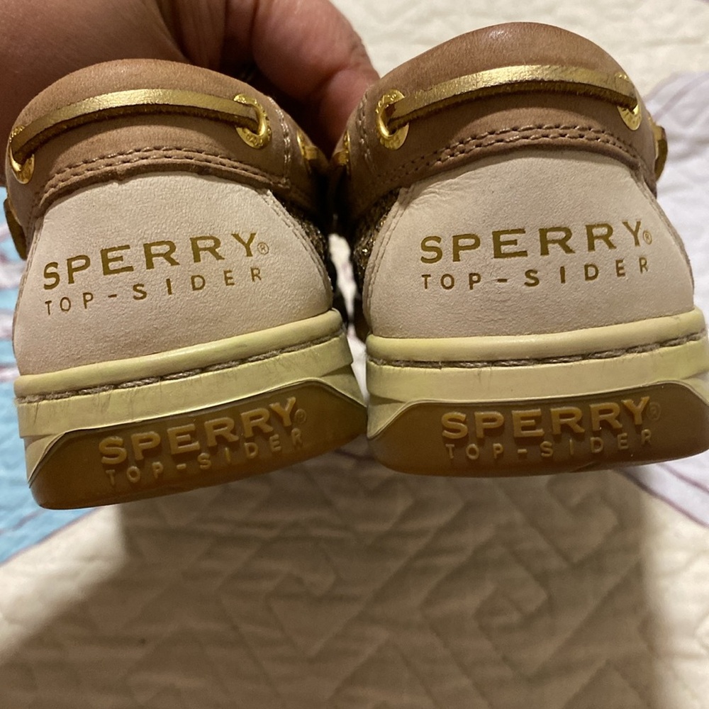 Sperry Top Sider Peach Angel Glitter Gold Glitter Boat Shoes